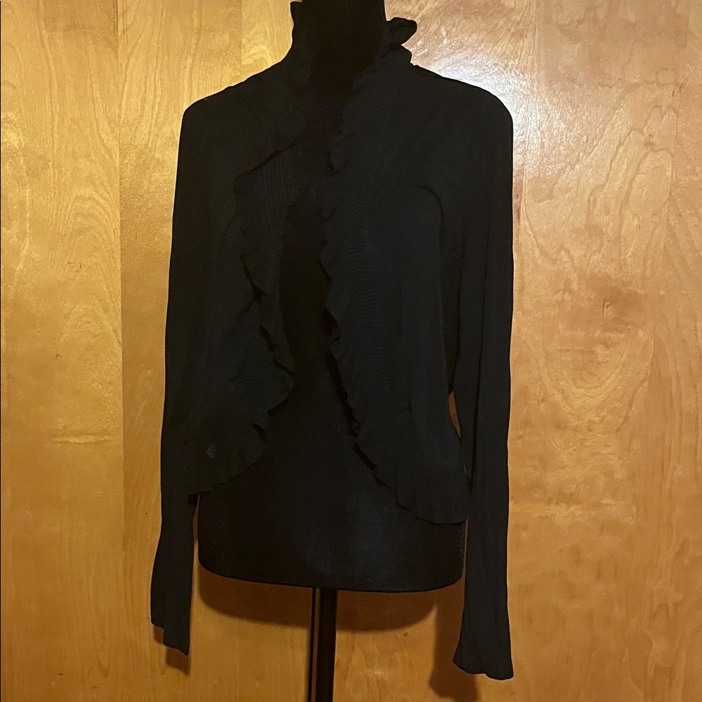 The Pyramid Collection Large Black Ruffled Cardigan